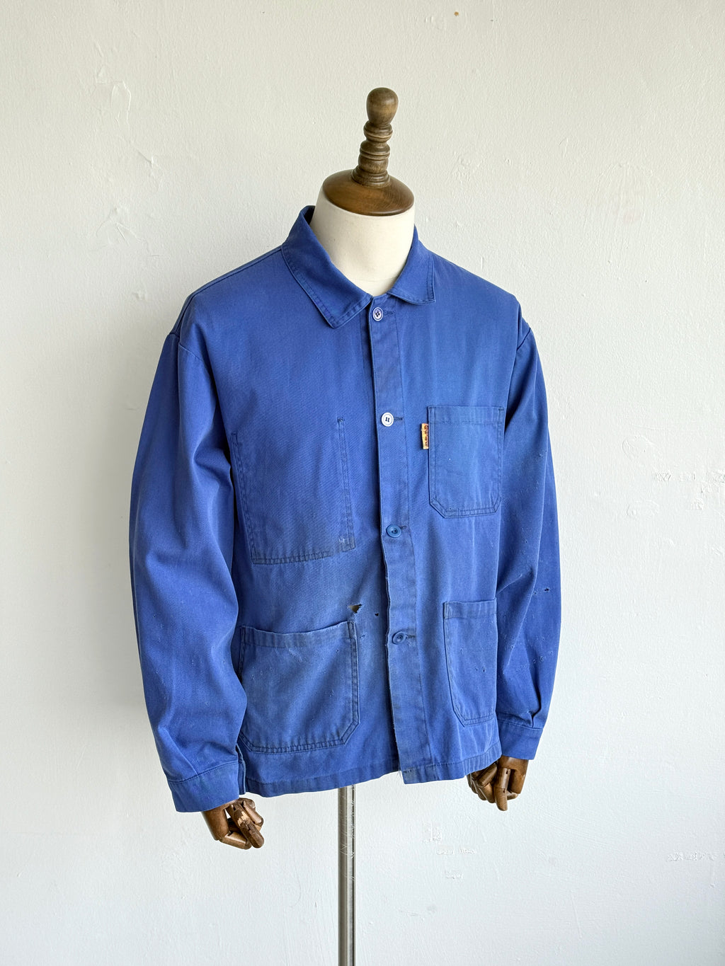 Thrashed Blue French 80s Vintage Workwear Chore Jacket CH516