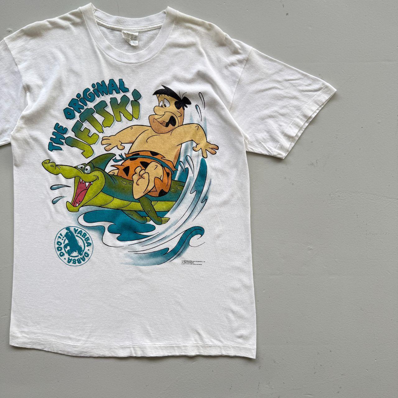 White Fred Flintstone 90s Vintage Jet Ski Graphic T-Shirt - Large