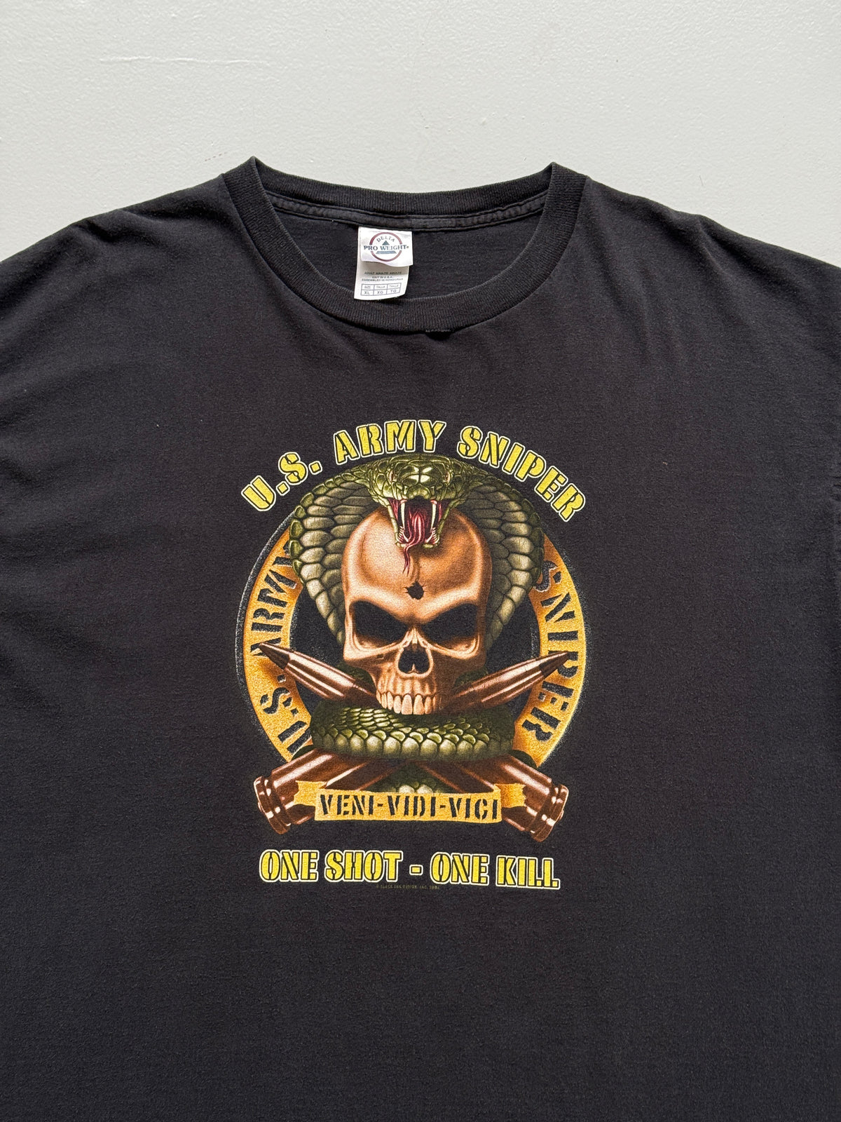 Black U.S. Army Sniper One Shot One Kill Y2K Vintage Graphic T-Shirt - XL