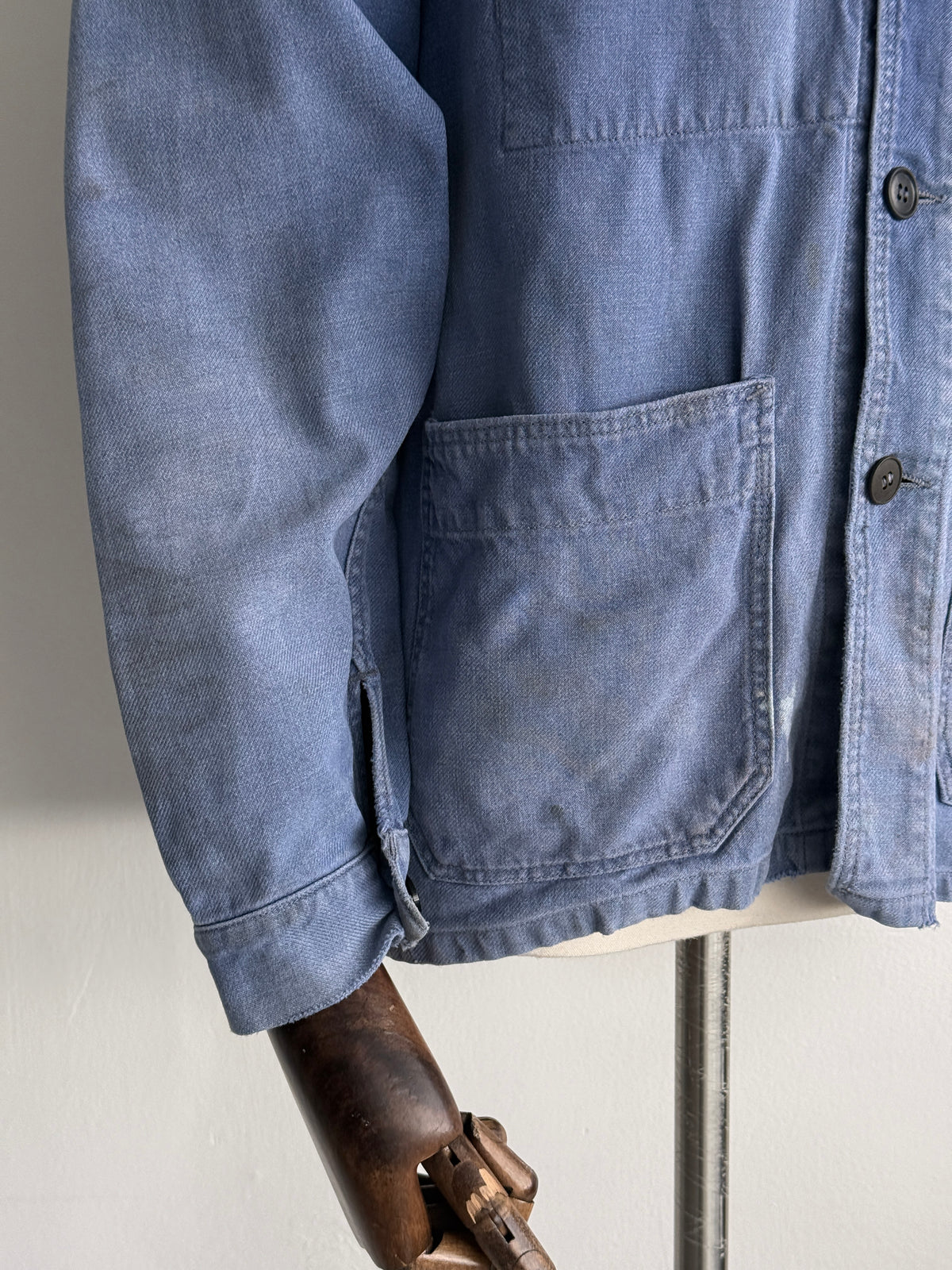 Thrashed Blue French 1950's Vintage Workwear Chore Jacket CH525 - XS