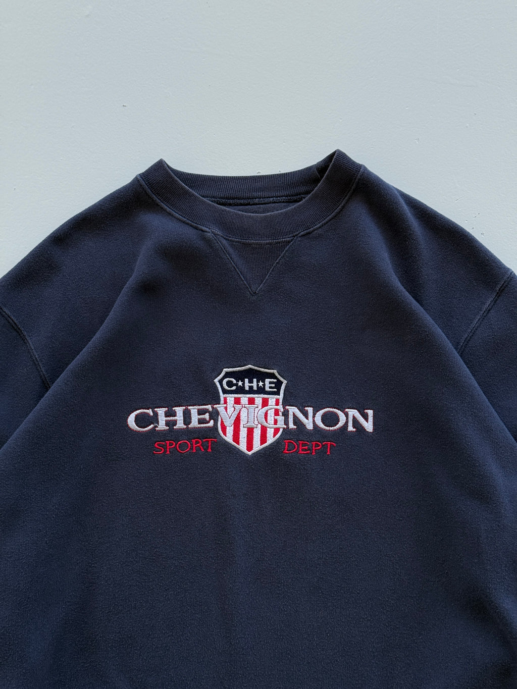 Navy Blue Chevignon 90's Vintage Graphic Sweatshirt Jumper - Medium