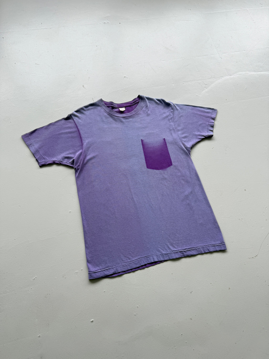 Purple Ghost Pocket Sun Faded Vintage Single Stitch Pocket T-Shirt - Large