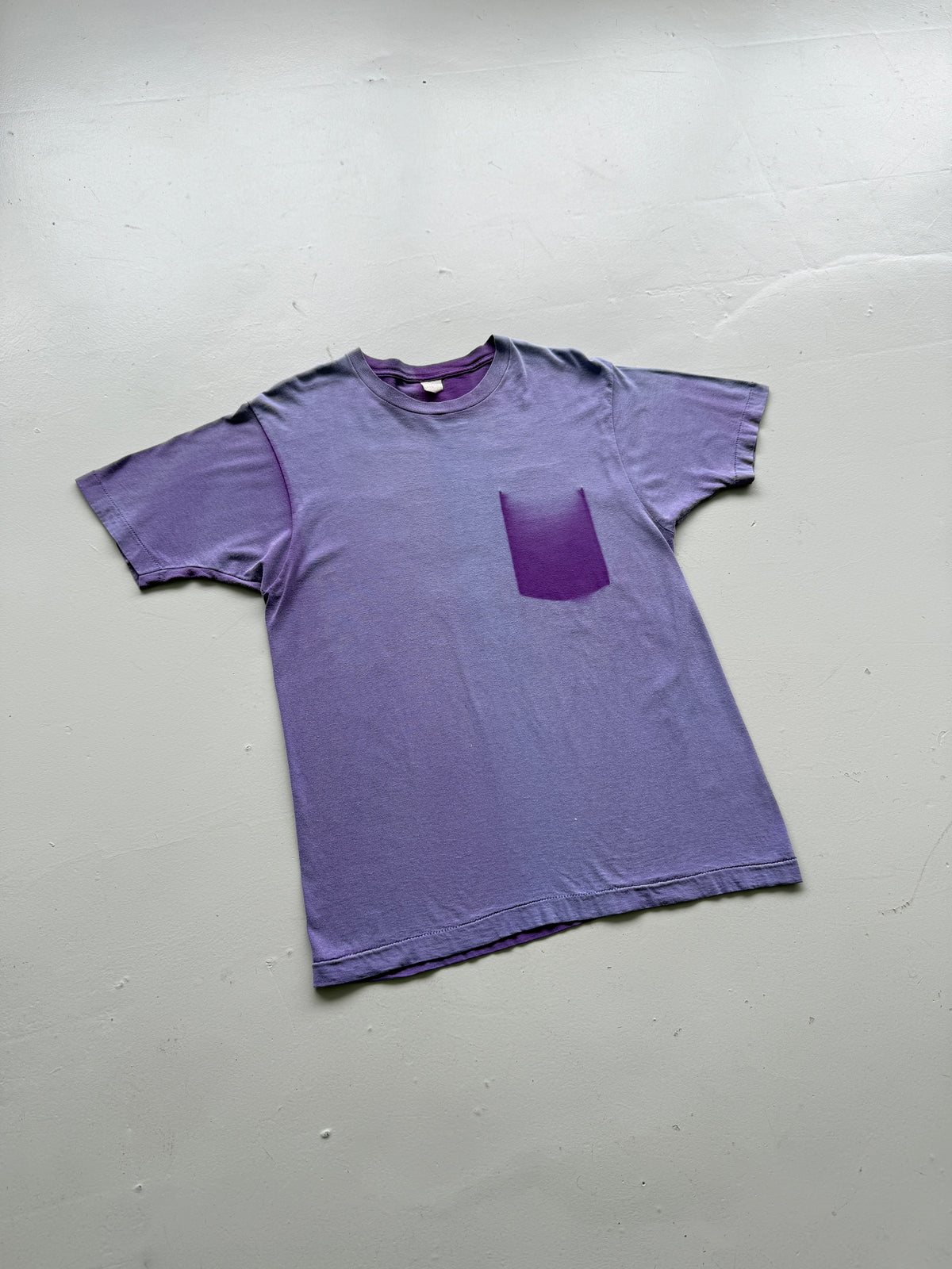 Purple Ghost Pocket Sun Faded Vintage Single Stitch Pocket T-Shirt - Large