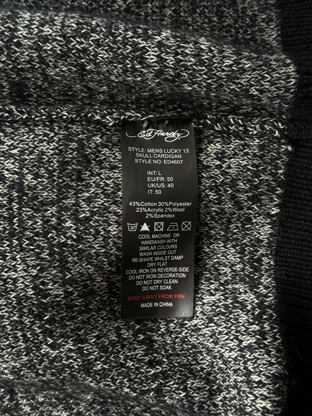 Ed Hardy Lucky 13 Skull Y2K Vintage Knitted Cardigan - XL Big