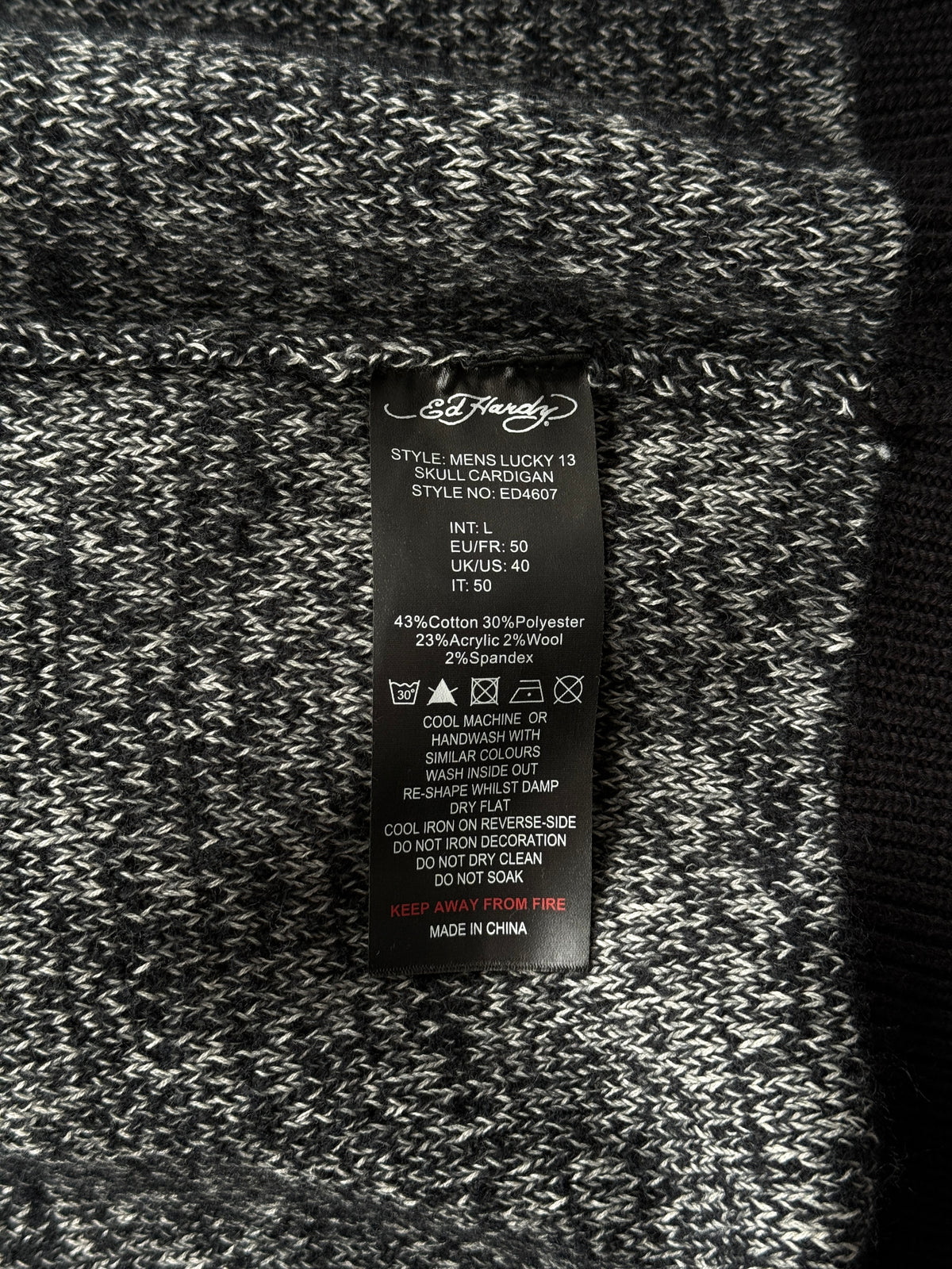 Ed Hardy Lucky 13 Skull Y2K Vintage Knitted Cardigan - XL Big