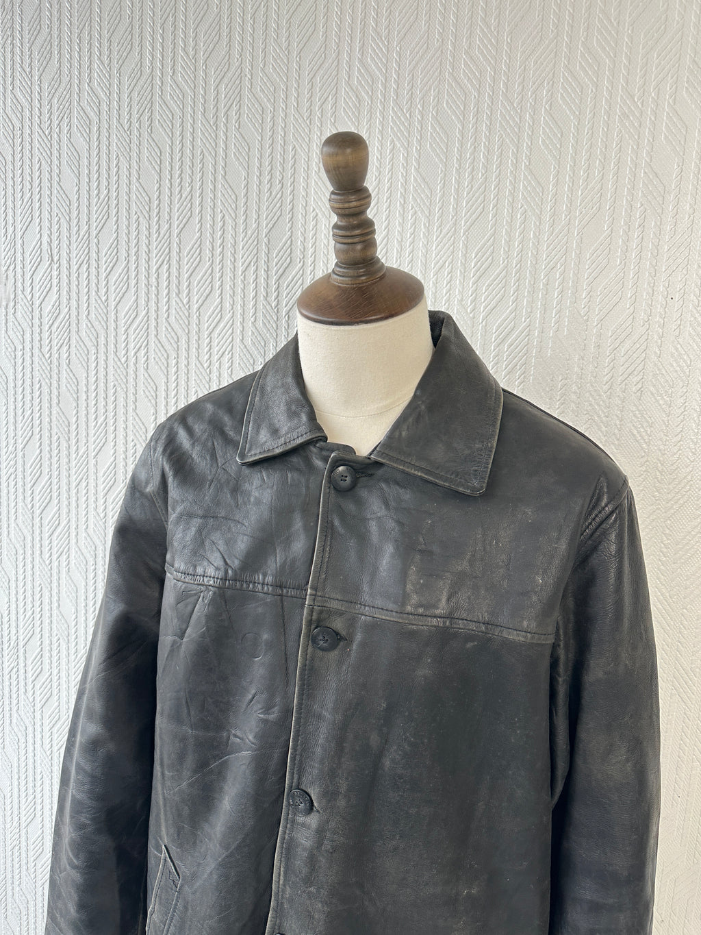 Black Vintage Redskins Leather Jacket 80's 1984 Box Jacket- XL
