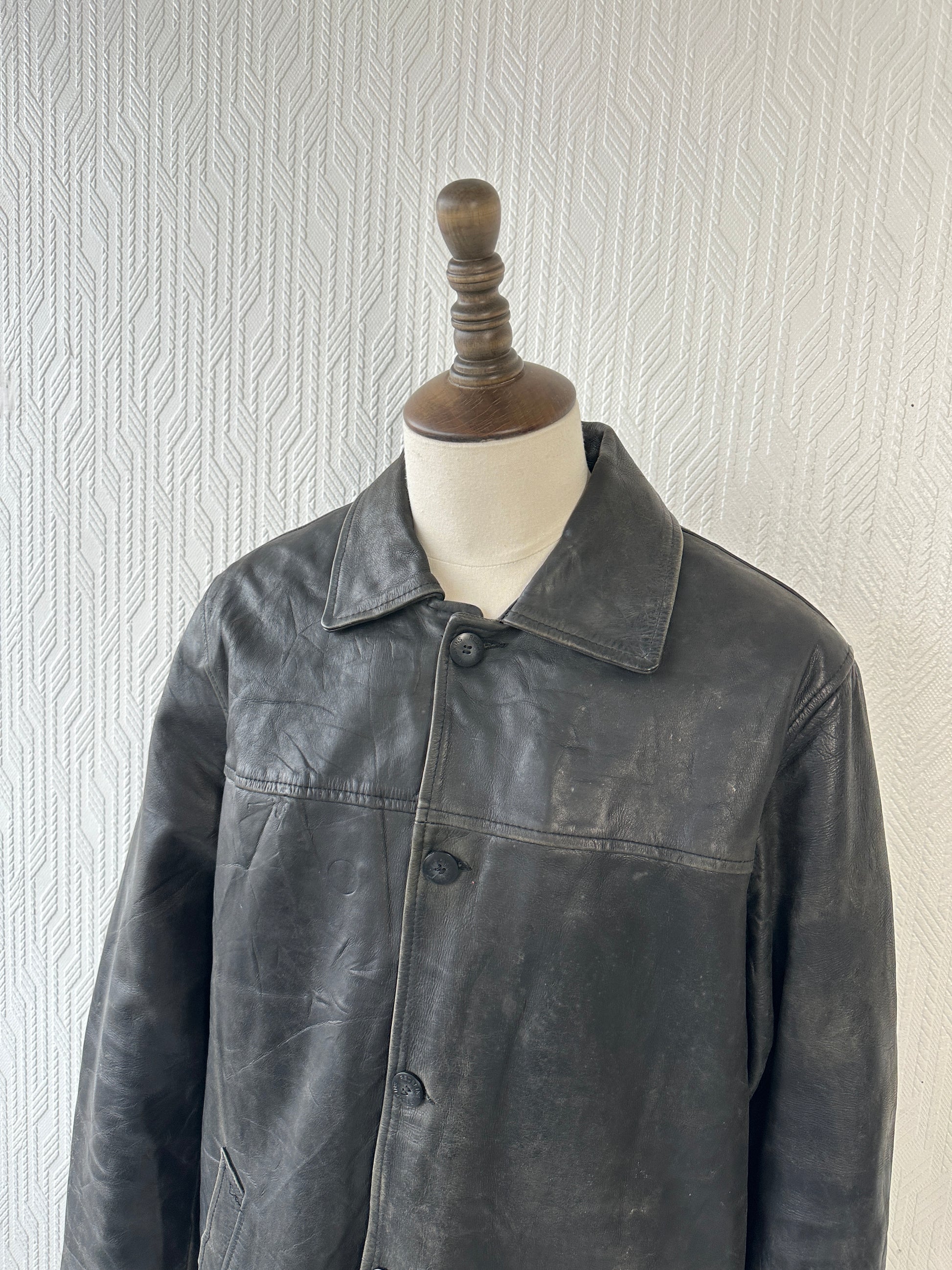 Black Vintage Redskins Leather Jacket 80's 1984 Box Jacket- XL