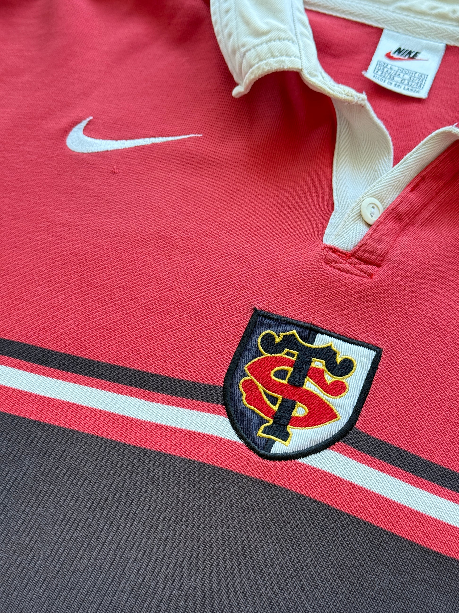 Red Stade Toulousain 90's Vintage Nike Long Sleeve Rugby Jersey Polo- Large