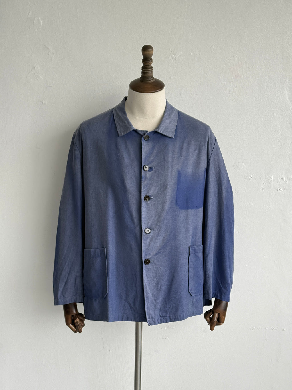 Blue French 1970's Vintage Workwear Chore Jacket Ghost Pocket CH388 - Medium