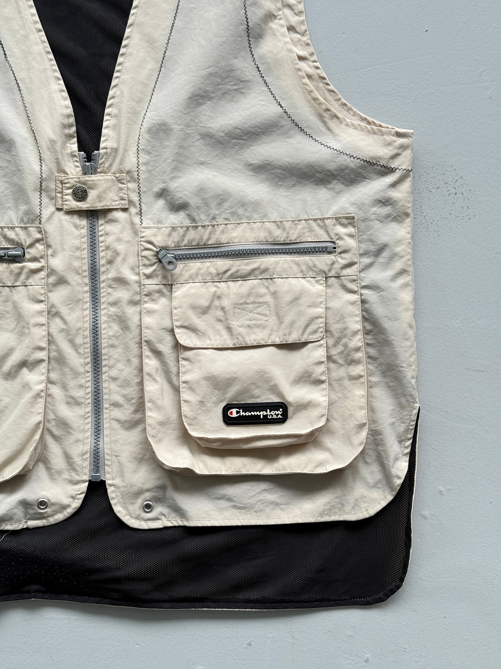 Cream Champion 90's Vintage Utility Vest Gillet - XL