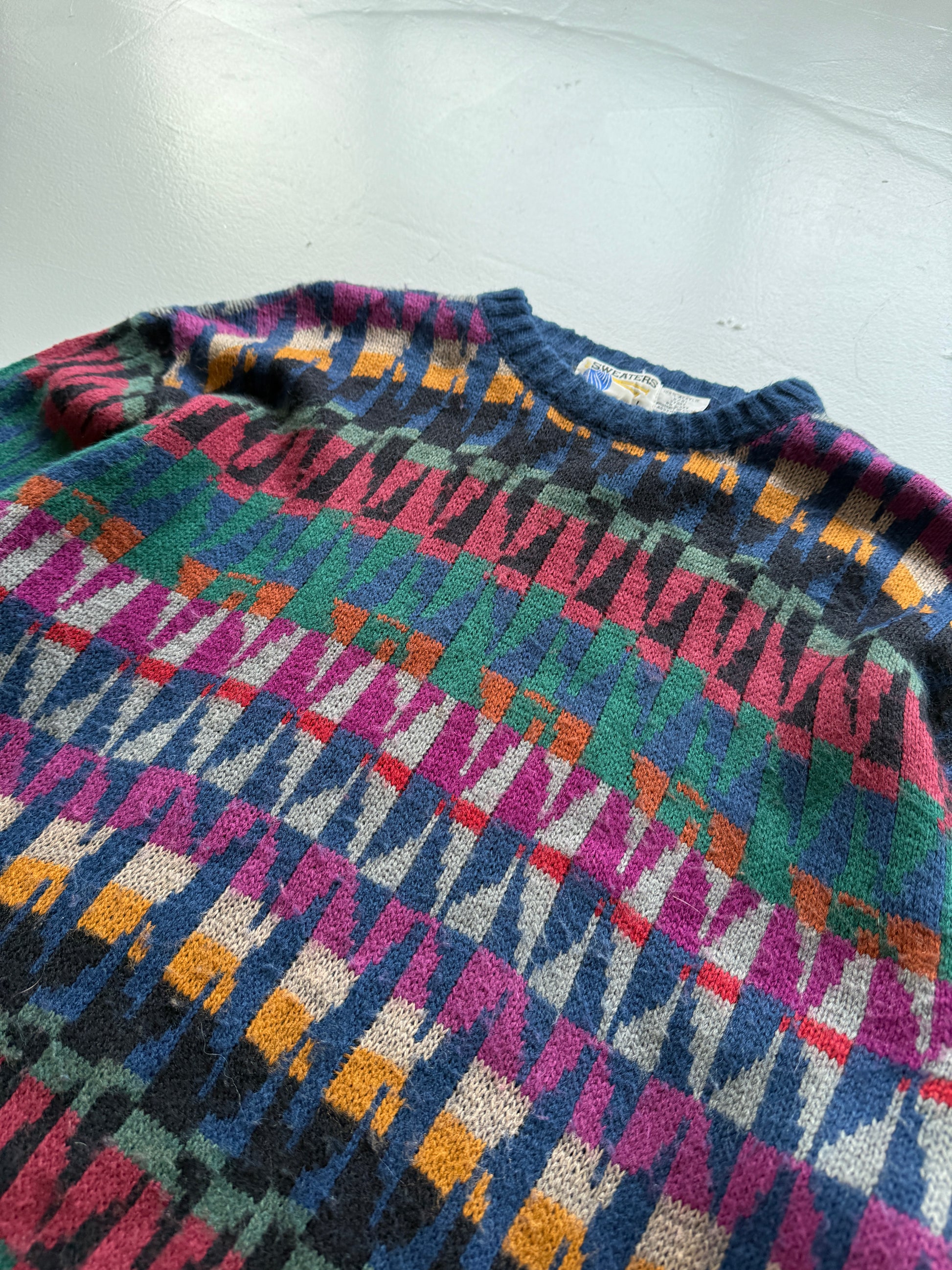 Geometric Patterned 90's Acrylic Knit Vintage Jumper - XL