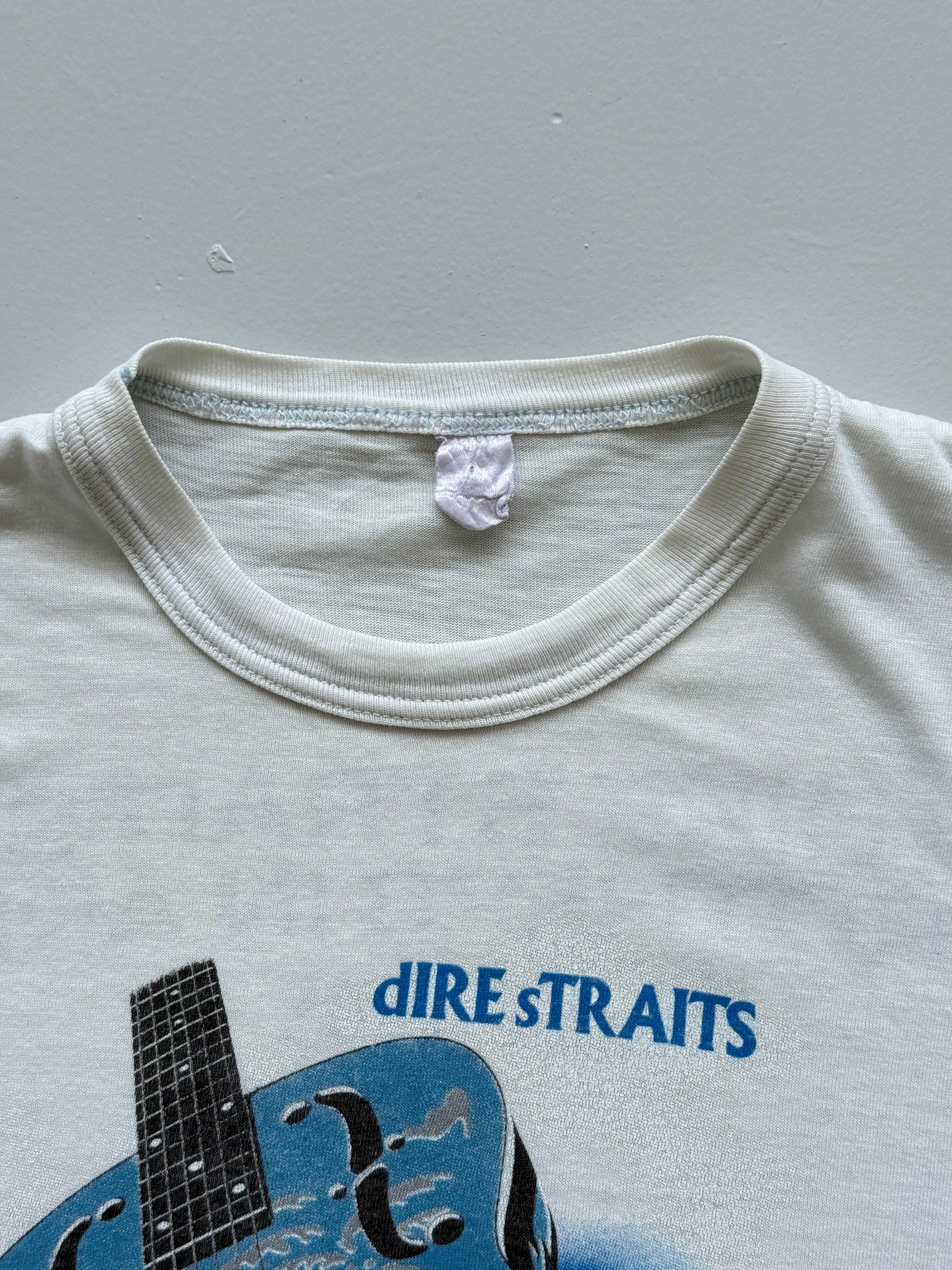 White Dire Straits 80's Vintage Single Stitch Graphic Band Tour T-Shirt - Medium