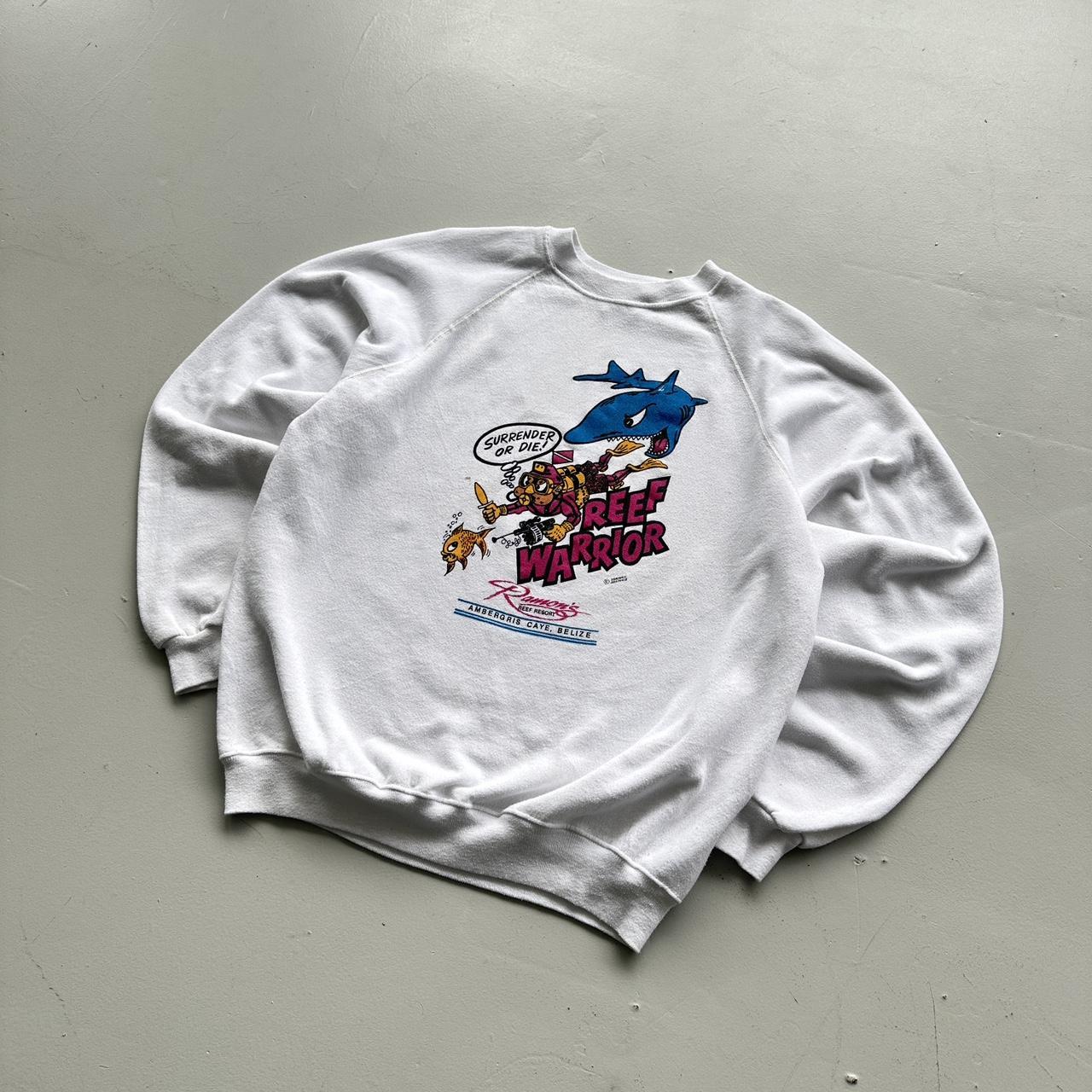 White Reef Warrior Vintage 90s Sweatshirt - Large