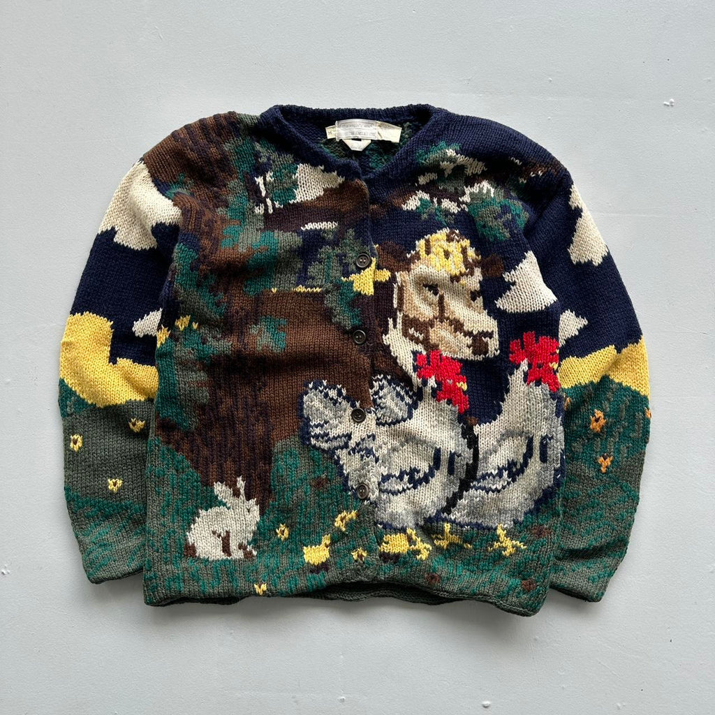 Navy 90s Vintage Woollen The Eagle’s Eye Hand Knitted Cardigan - Medium