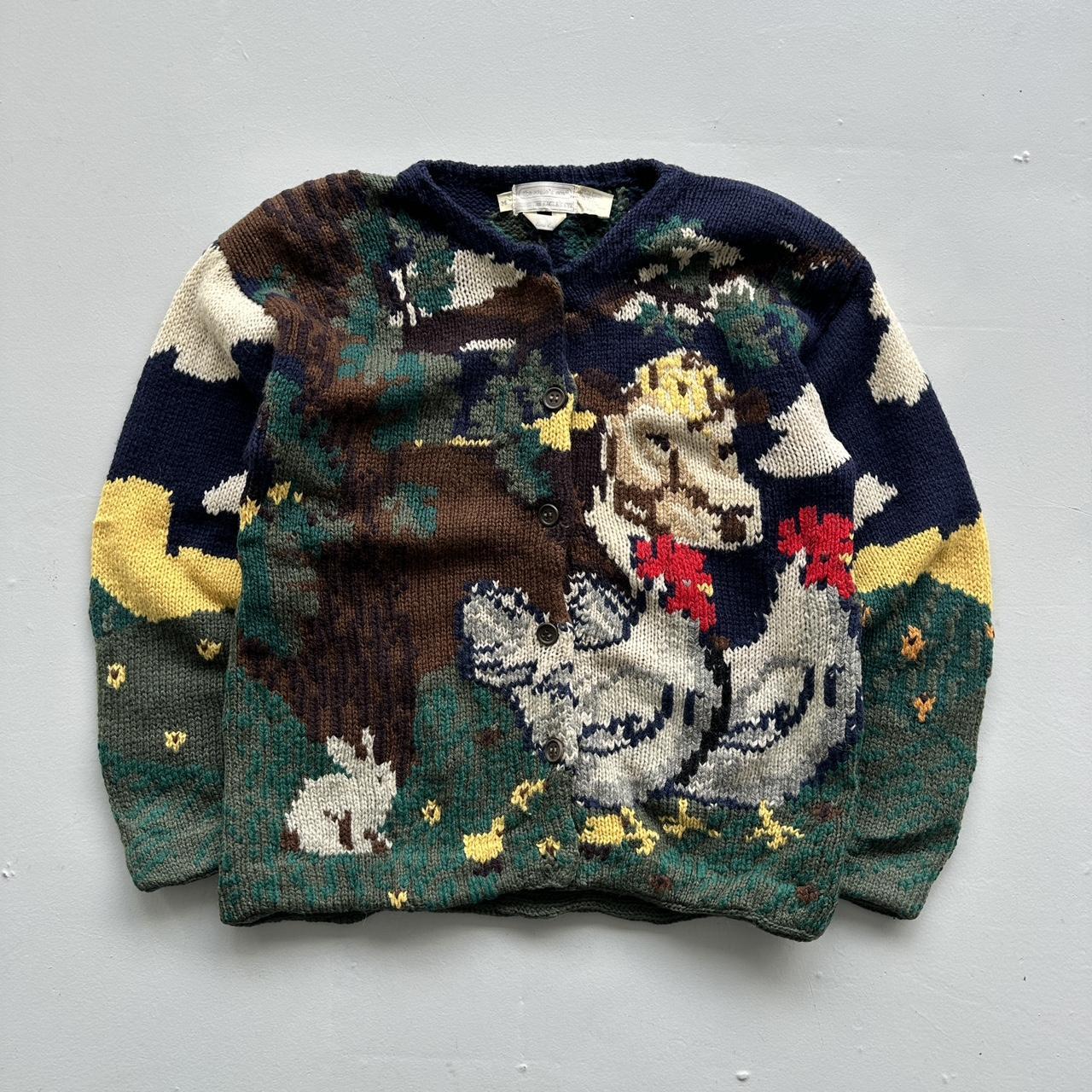 Navy 90s Vintage Woollen The Eagle’s Eye Hand Knitted Cardigan - Medium