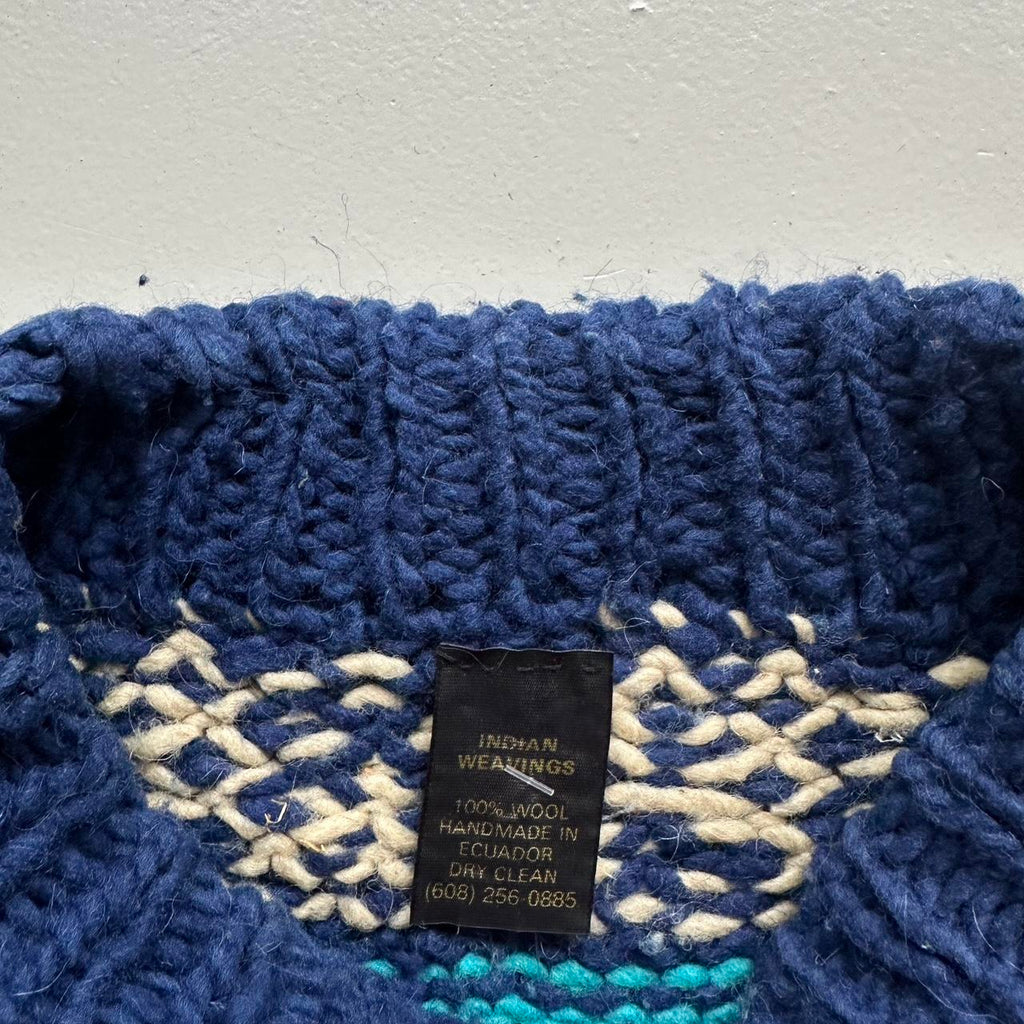 Blue Ecuadorian 80s Chunky Knit Jumper - Large