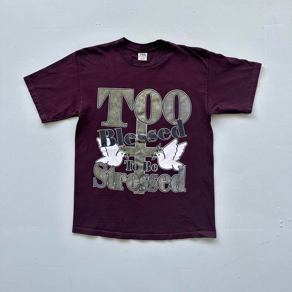 Burgundy Over-dyed Religious Slogan Vintage 90's T-shirt - Large