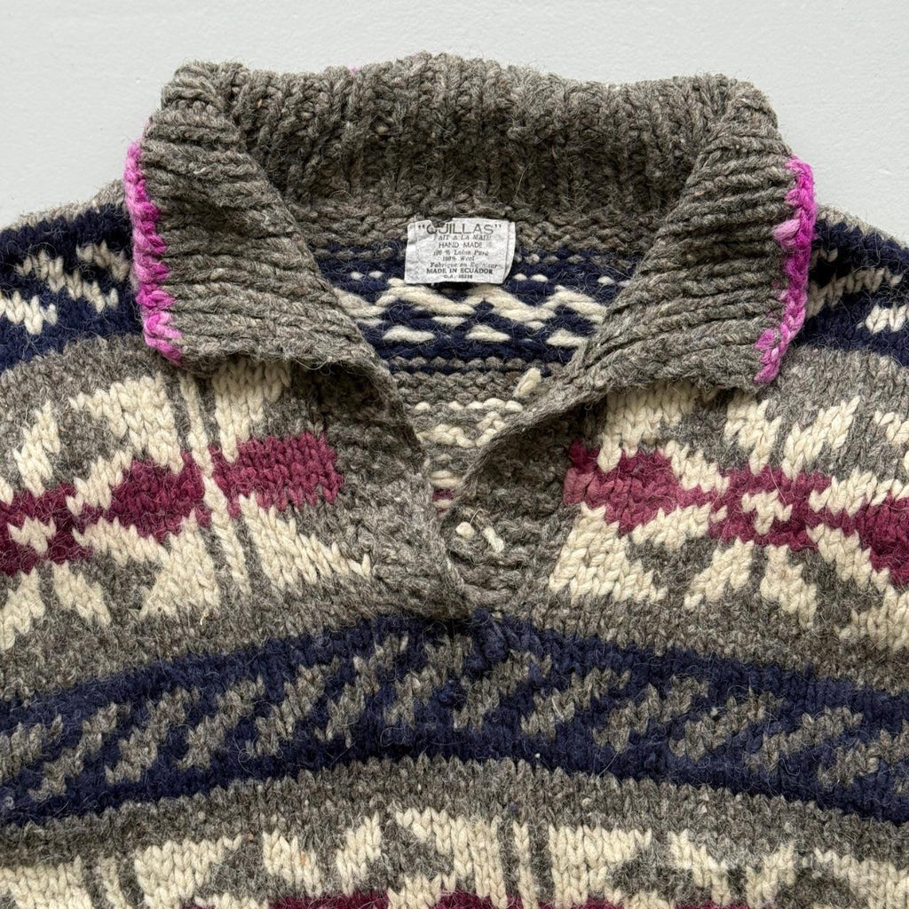 Brown Knitted 80s Vintage Hand-Knit Western Pullover Jumper - Medium