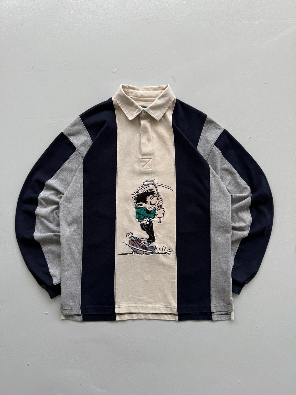 Gaston Lagaffe Studio Adventures Golf Graphic 90's Long Sleeve Rugby Polo - Medi