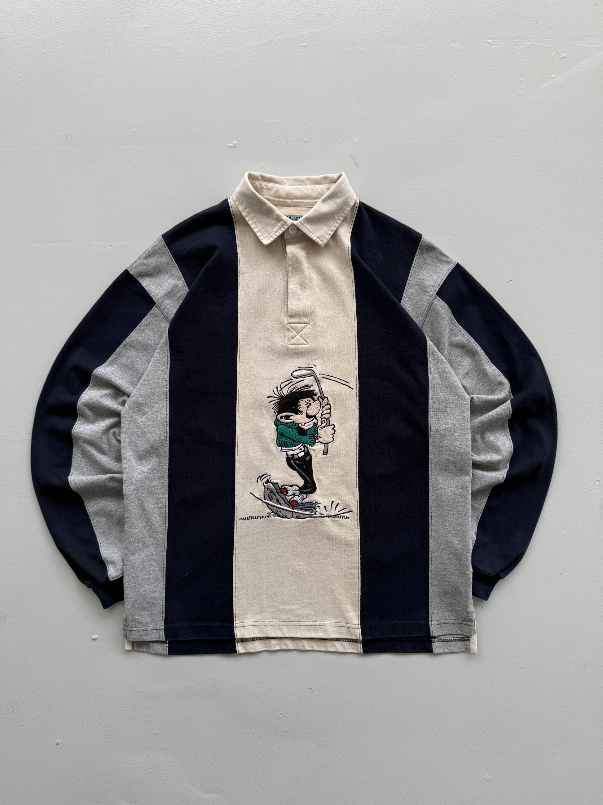 Gaston Lagaffe Studio Adventures Golf Graphic 90's Long Sleeve Rugby Polo - Medi
