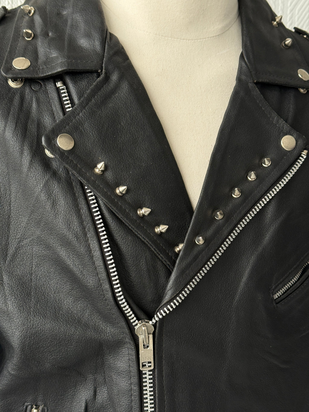 Black 90's Vintage Leather Grunge Biker Jacket - Mens Large