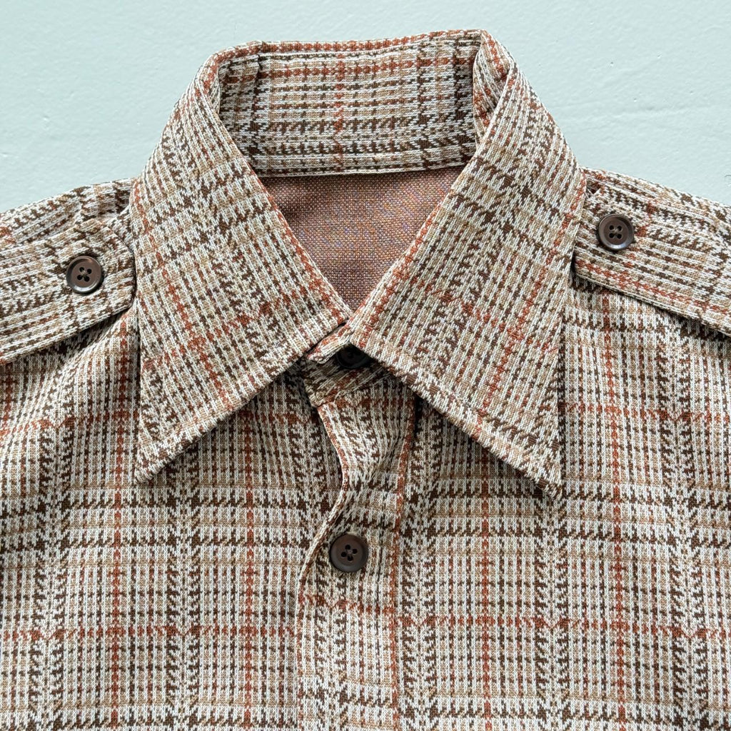 Brown Checkered Vintage 70's Shirt - Medium