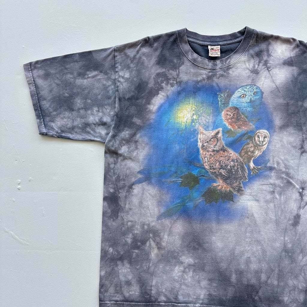 Grey Tie Dye Owls Vintage 90’s T-shirt - Large