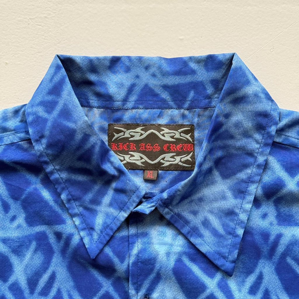 Blue Crazy Gothic Tribal Surfwear 00's Shirt - XL
