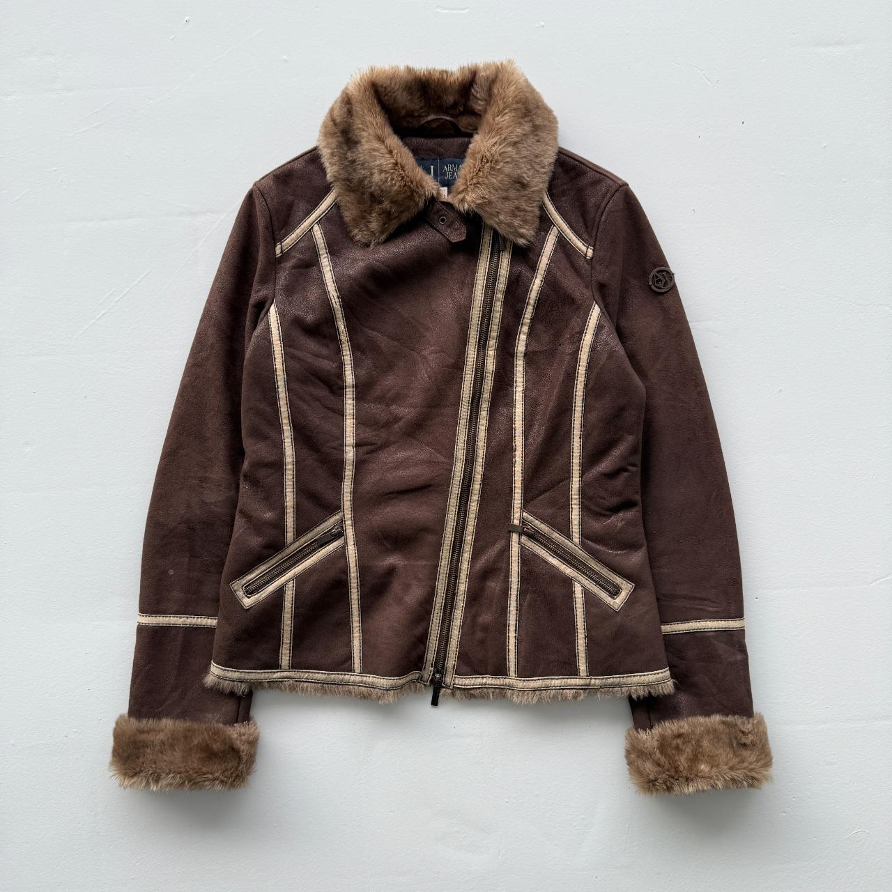 Brown Armani Jeans Vintage Y2K Faux Fur Jacket - Womens Medium Size 10
