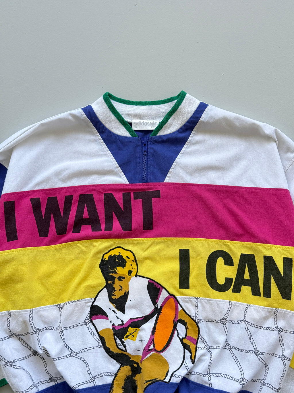 White Adidas 80's Vintage Graphic Tennis Pullover Windbreaker - Boxy Medium