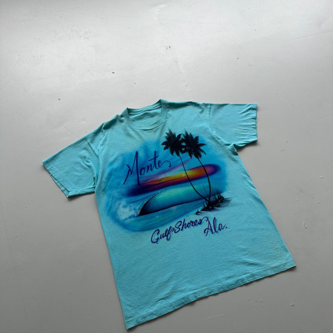Blue Airbrushed Monte Tourist 90s Vintage T-shirt - XL