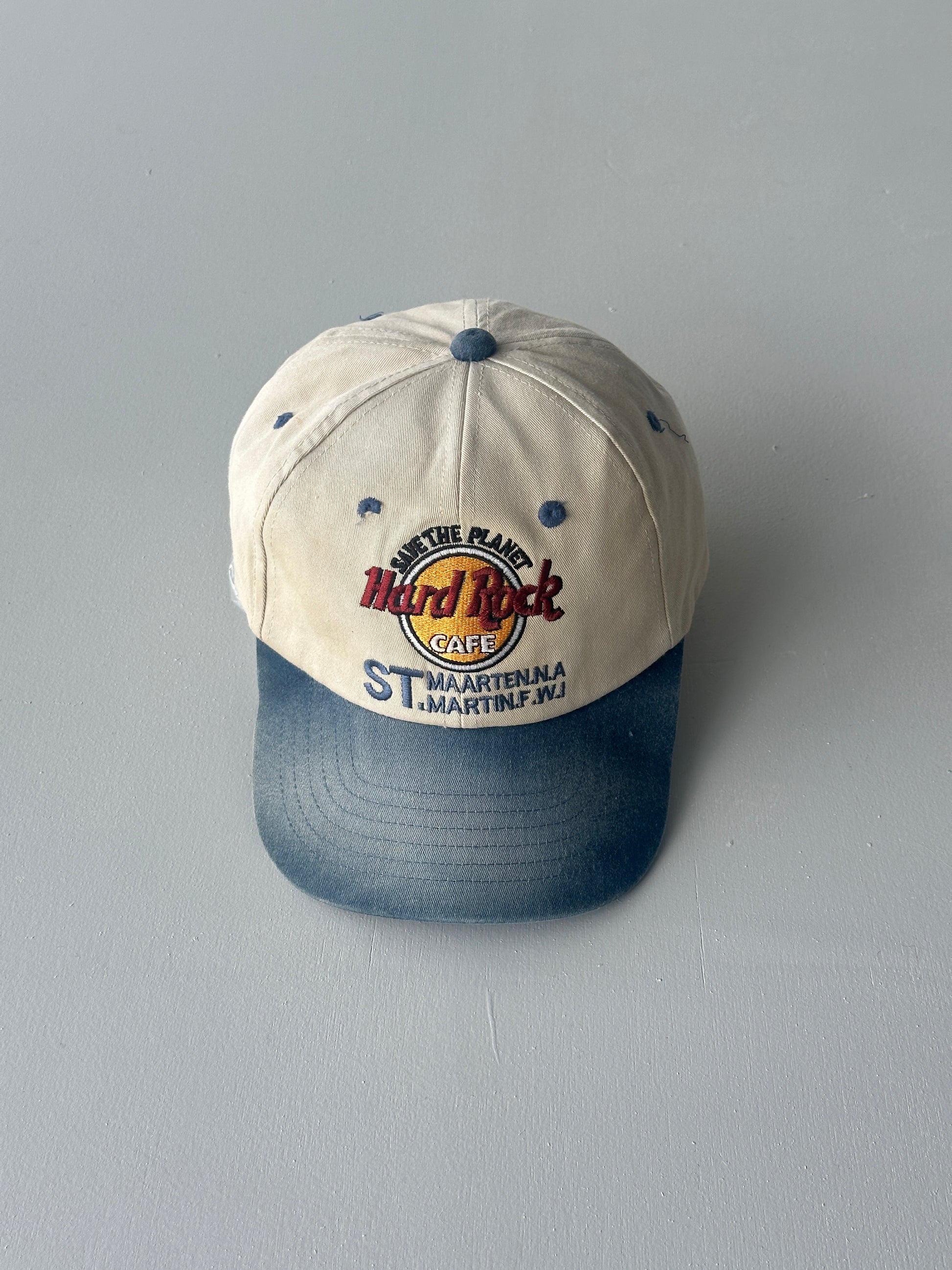 Cream / Blue Hard Rock Cafe St. Maarten 90's Vintage SnapBack Trucker Cap