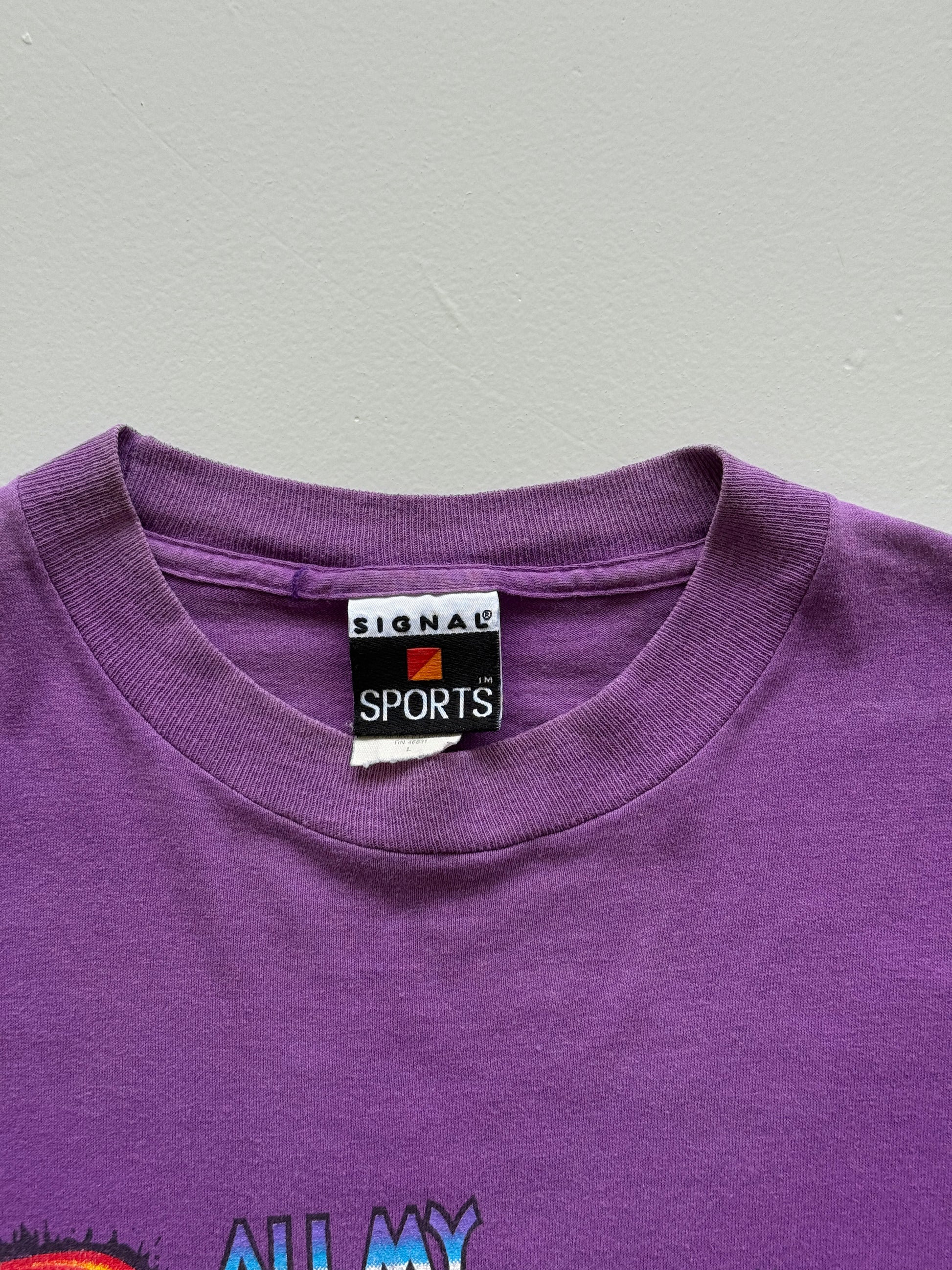 Purple Rowdy Friends 90's Vintage Single Stitch Slogan Graphic T-Shirt - Large