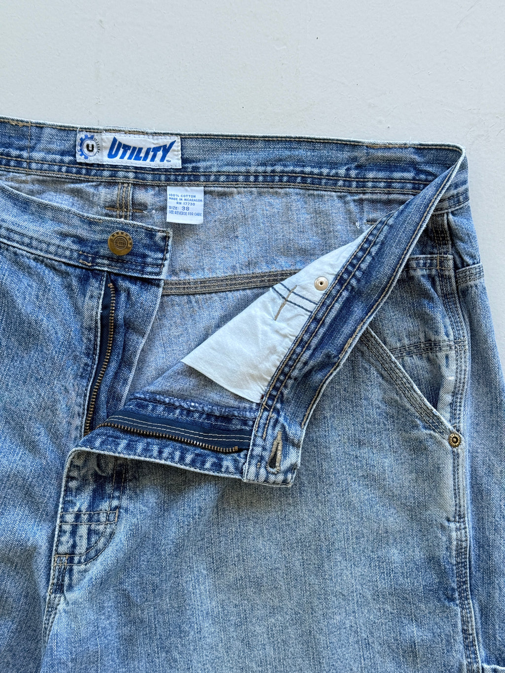 Light Blue Utility 90's Vintage Baggy Carpenter Denim Shorts - W38 x L11.5