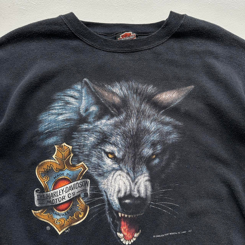 Black Harley Davidson 3D Emblem Rare 90’s Vintage Sweatshirt - Large