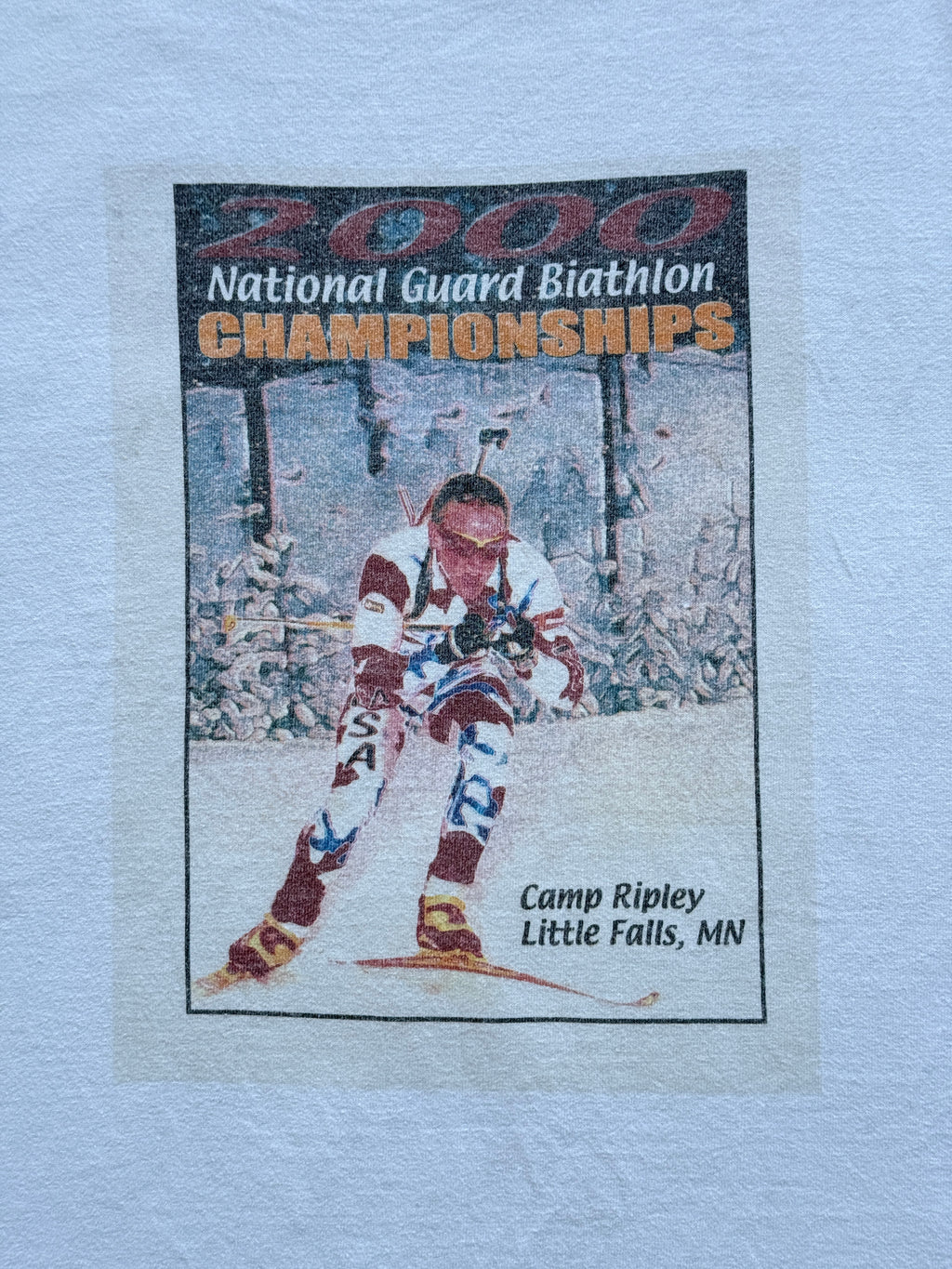 White Ski Biathlon Champion 00's Vintage Graphic T-Shirt - Large