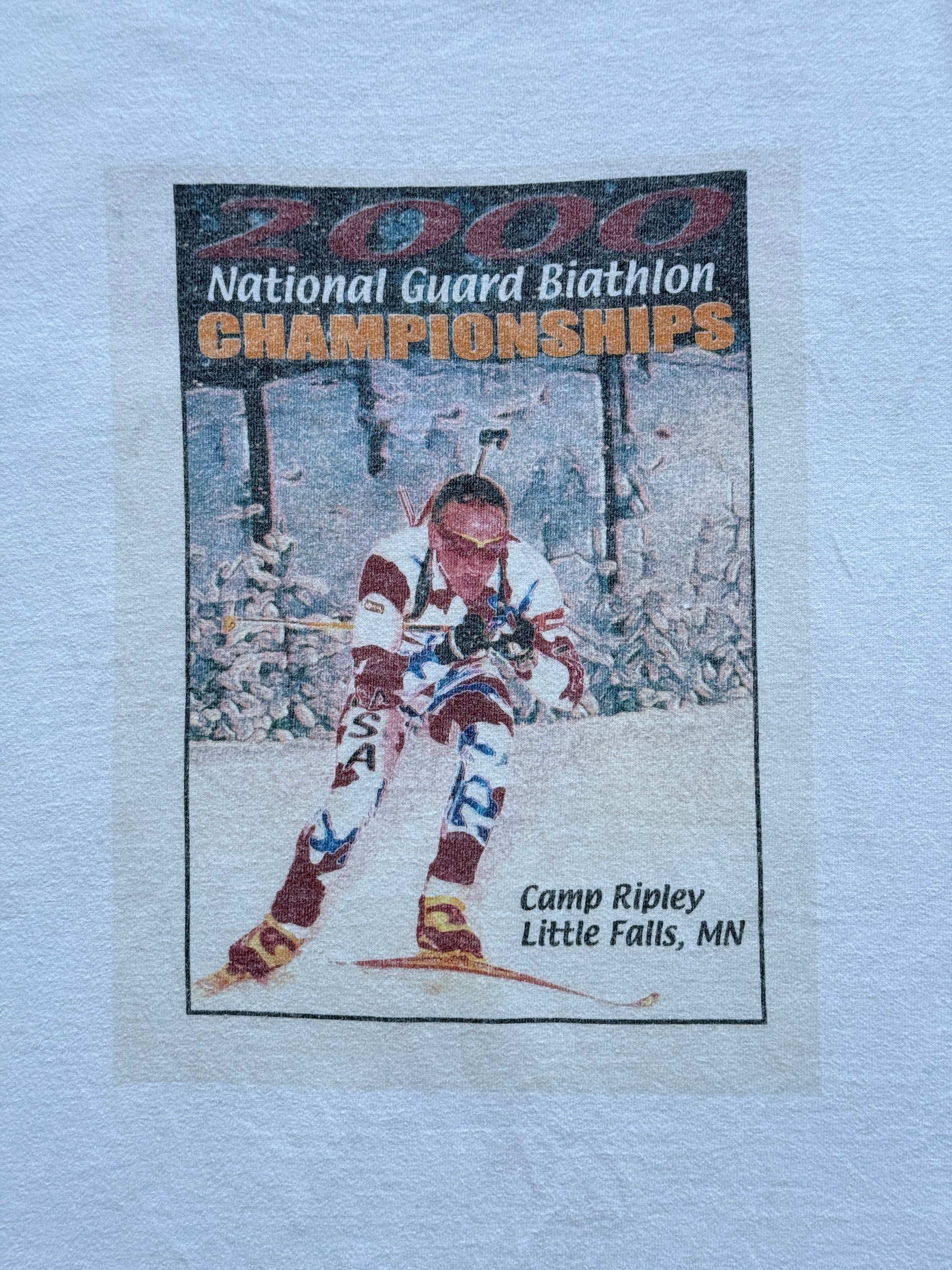 White Ski Biathlon Champion 00's Vintage Graphic T-Shirt - Large