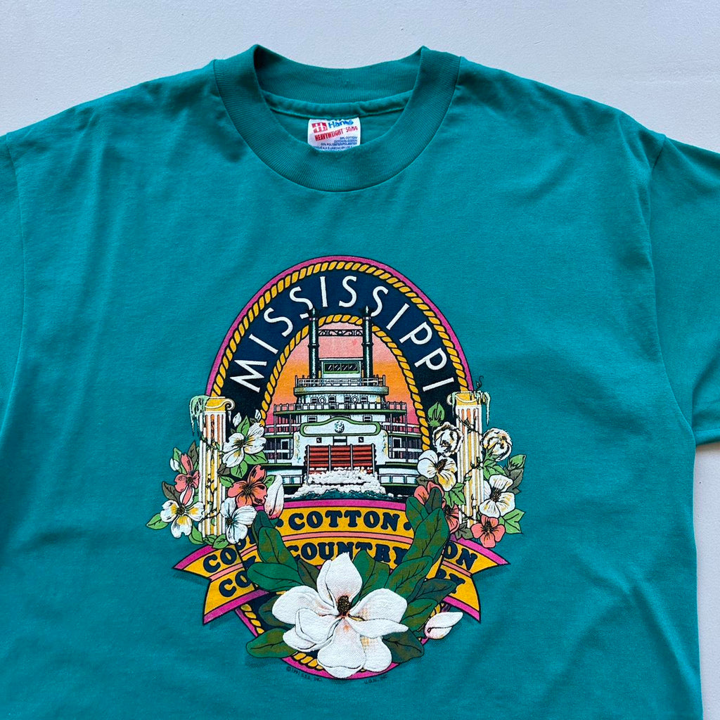 Aqua Blue Mississippi 90s Vintage T-shirt - Medium