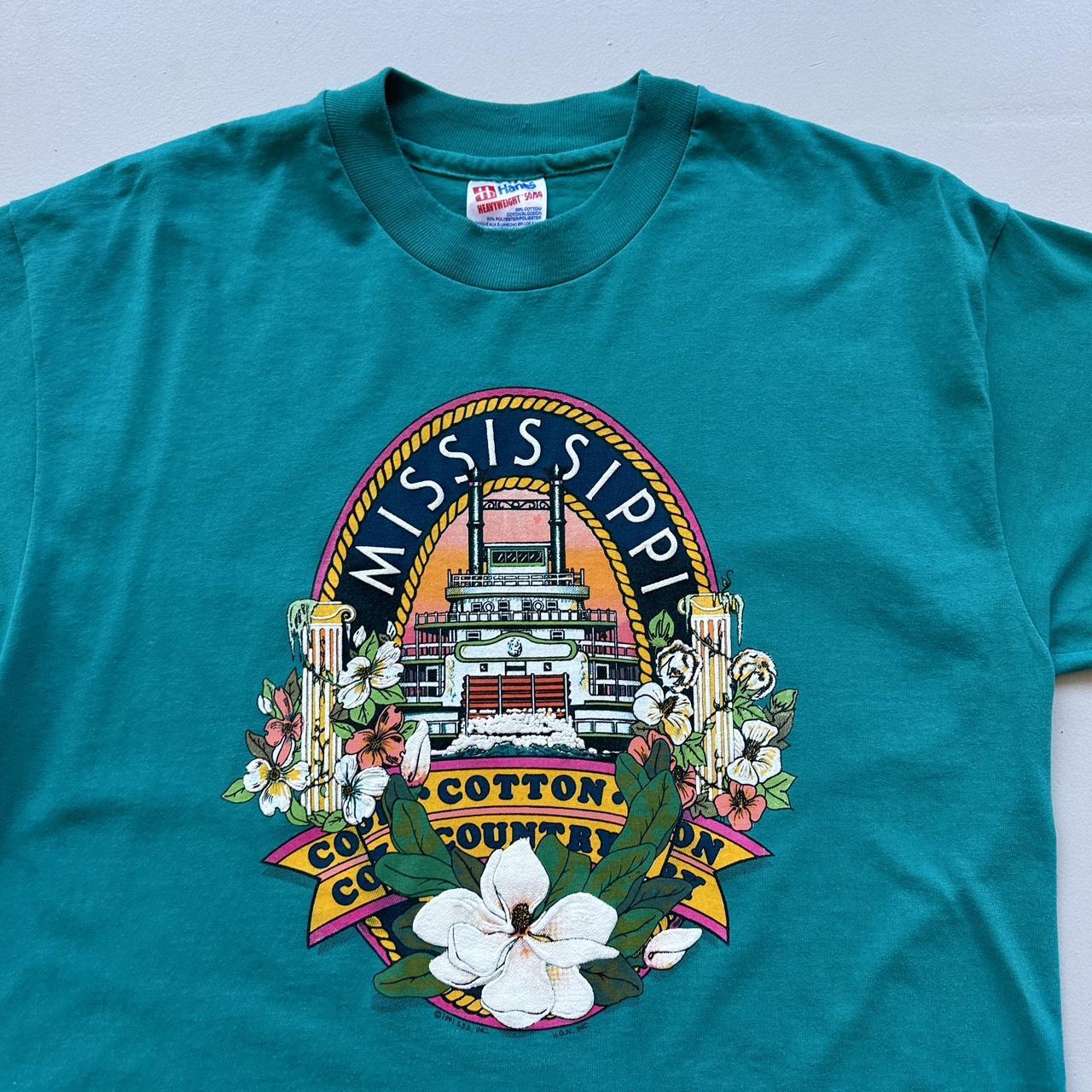Aqua Blue Mississippi 90s Vintage T-shirt - Medium