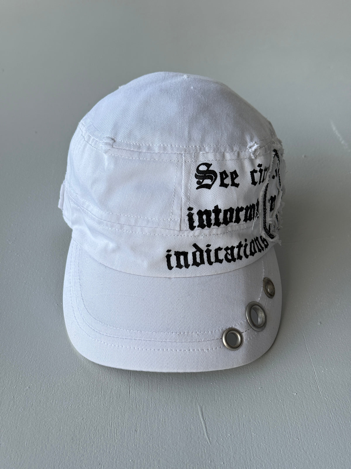 White Gothic Y2K Cadet Cap Military Style 00's Grunge Aesthetic