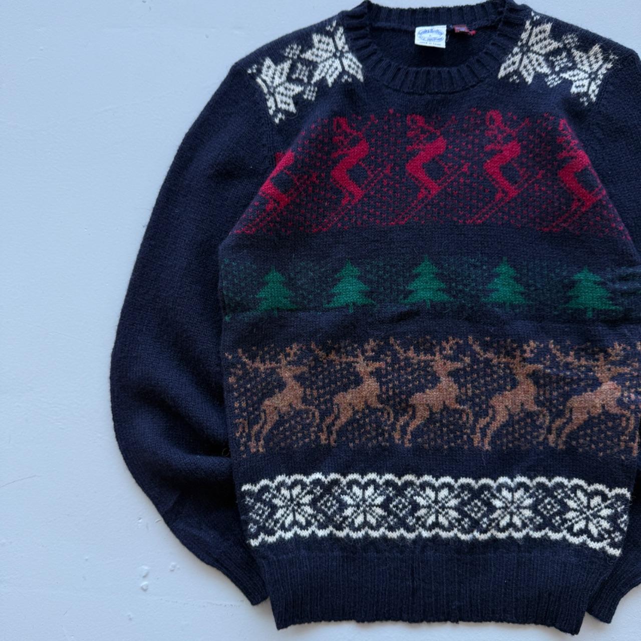 Navy Blue Brooks Brothers Woollen 90's Vintage Christmas Pattern Knit Jumper - Womens 10