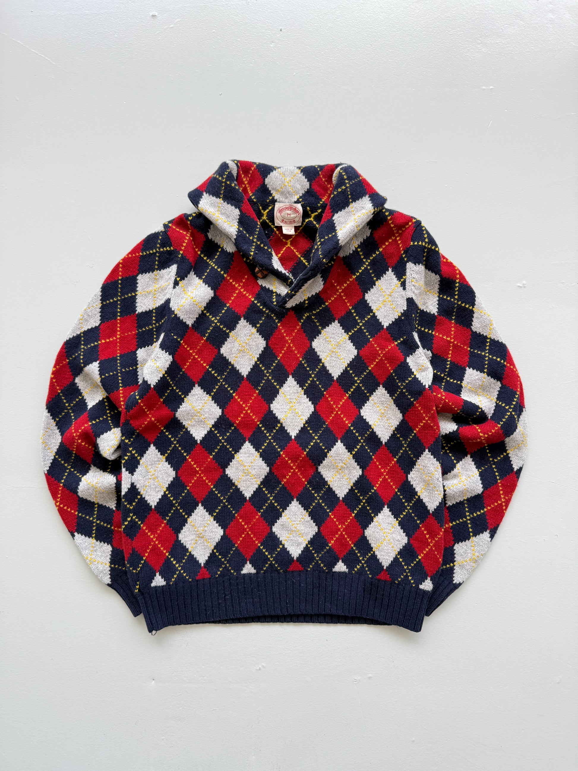 Red Argyle Brooks Brothers 00's Vintage Wool Knit Jumper - Medium