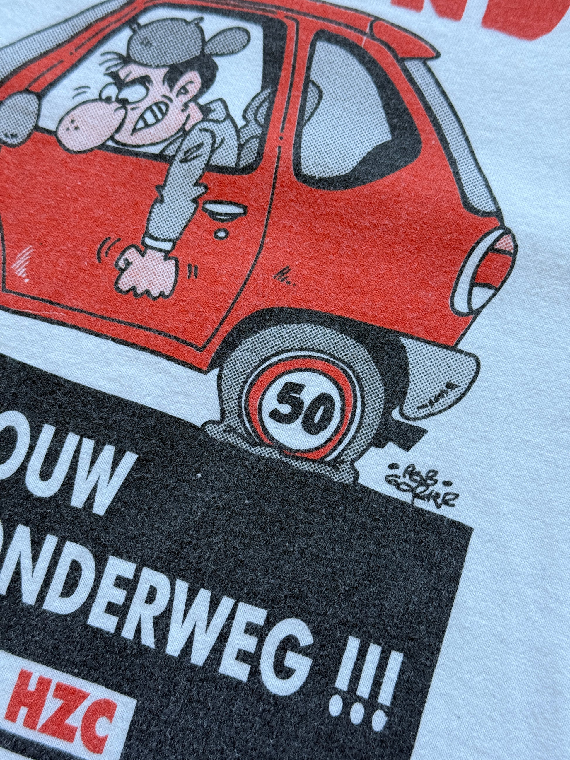 White Dutch Union FNV CNV HZC Car Cartoon 90's Vintage Graphic T-Shirt - XL