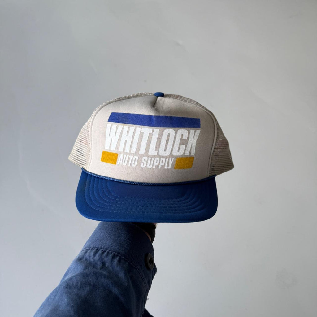 Grey and Blue Whitlock Auto Supply Vintage Foam and Mesh SnapBack Trucker Cap