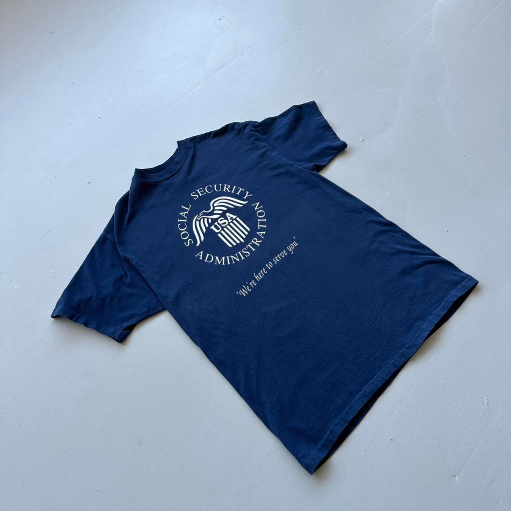 Navy Social Secuirty 90s Vintage T-shirt - Large