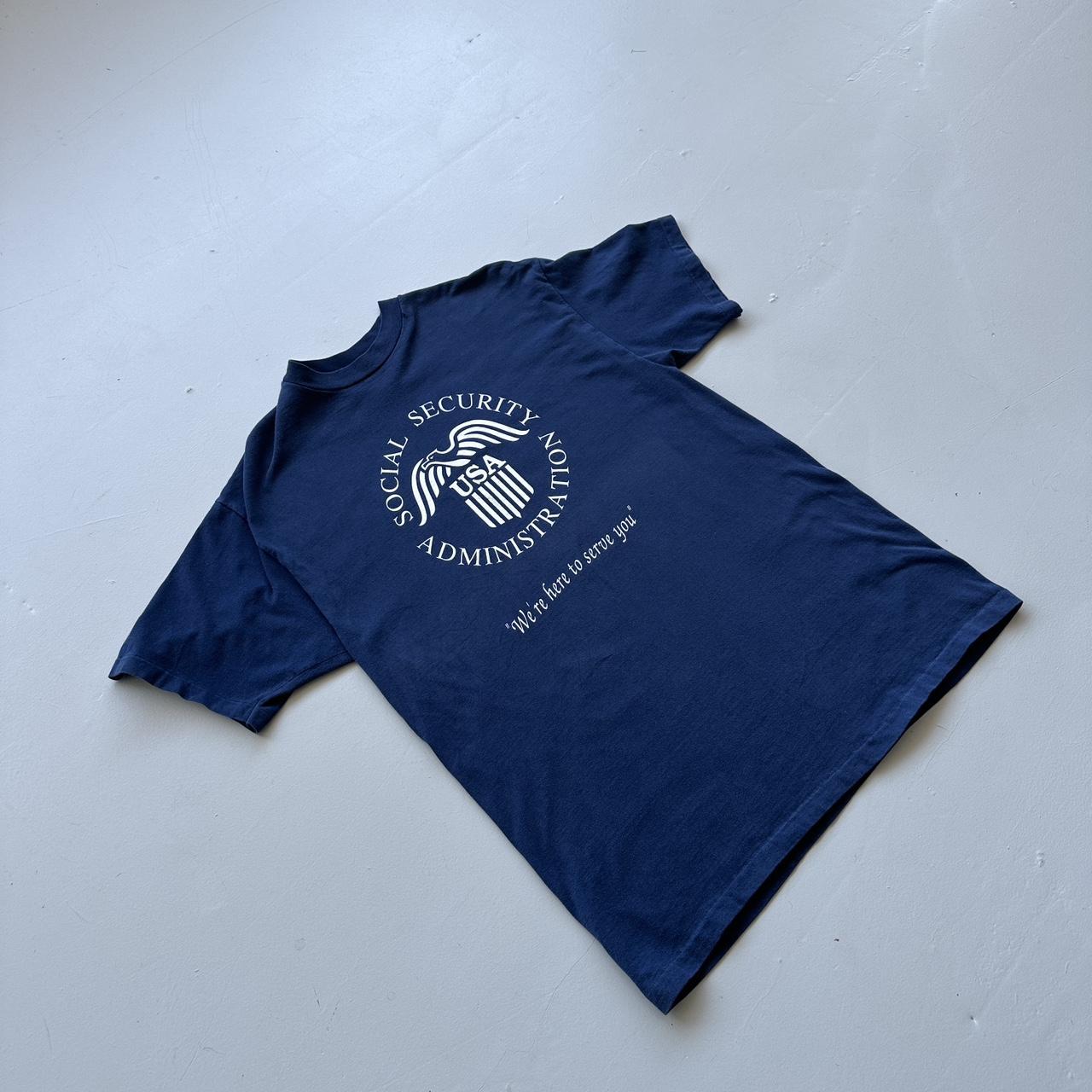 Navy Social Secuirty 90s Vintage T-shirt - Large