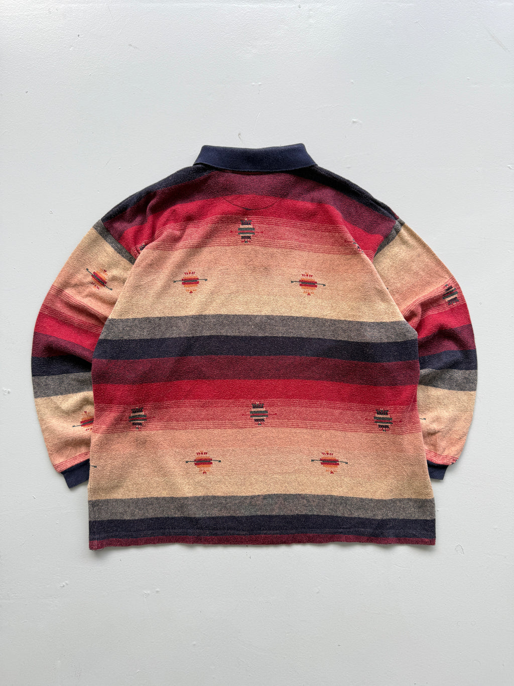 Navajo Aztec Stripe 90's Vintage Long Sleeve Cotton Polo - Medium