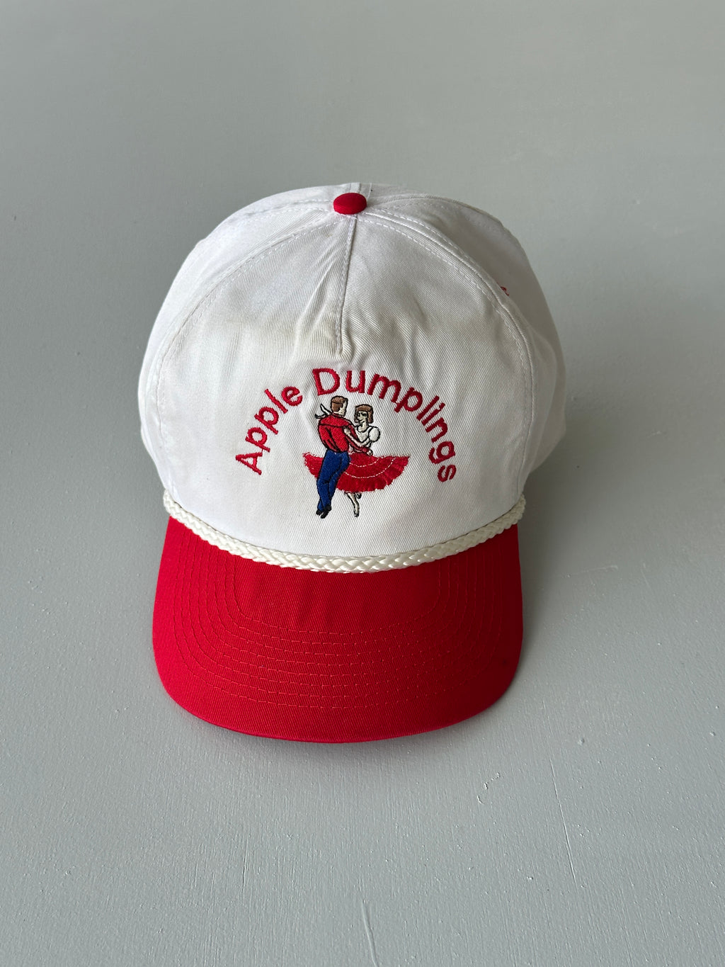 White / Red Apple Dumplings Square Dancing 90's Vintage SnapBack Trucker Cap