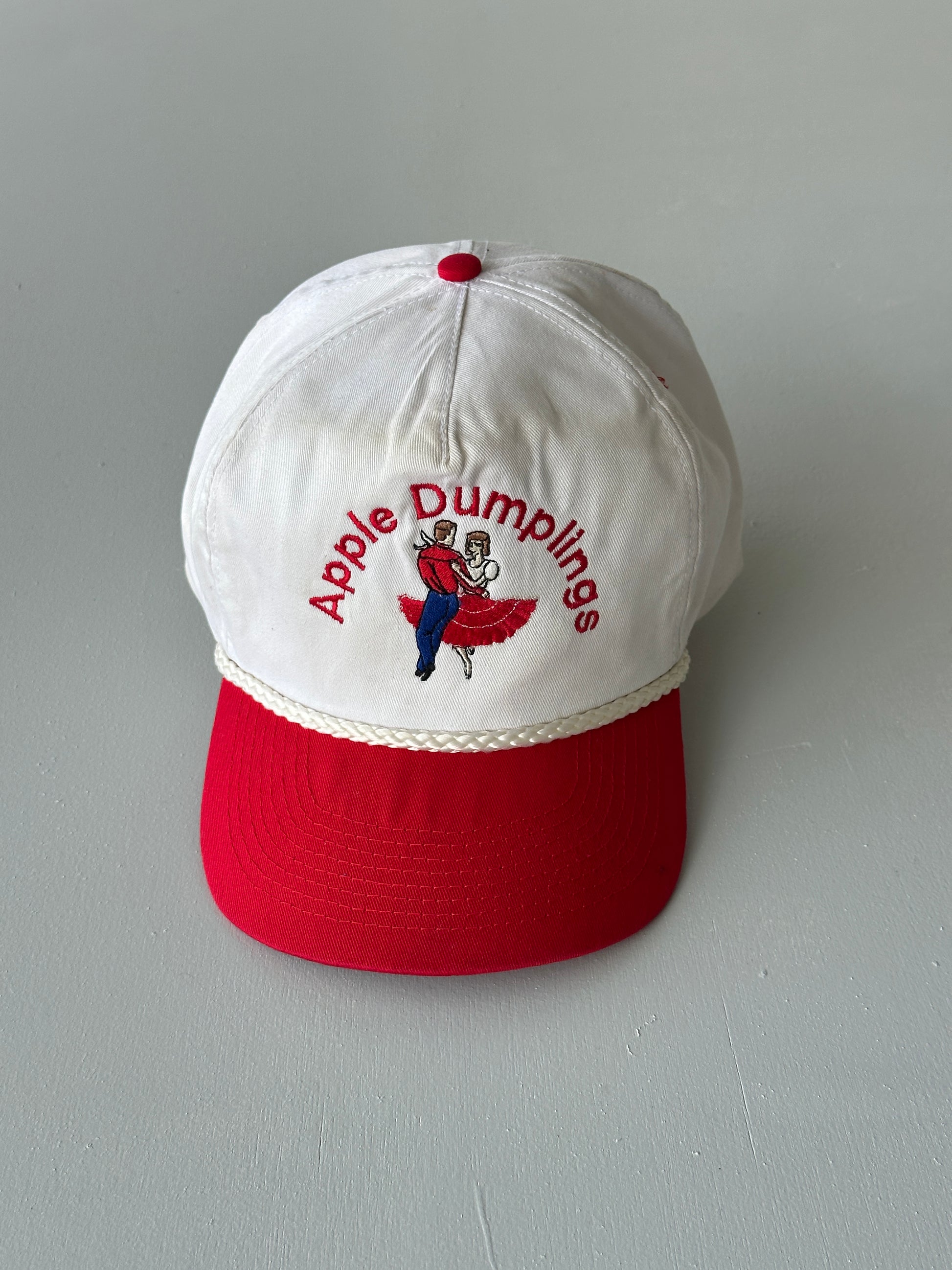 White / Red Apple Dumplings Square Dancing 90's Vintage SnapBack Trucker Cap