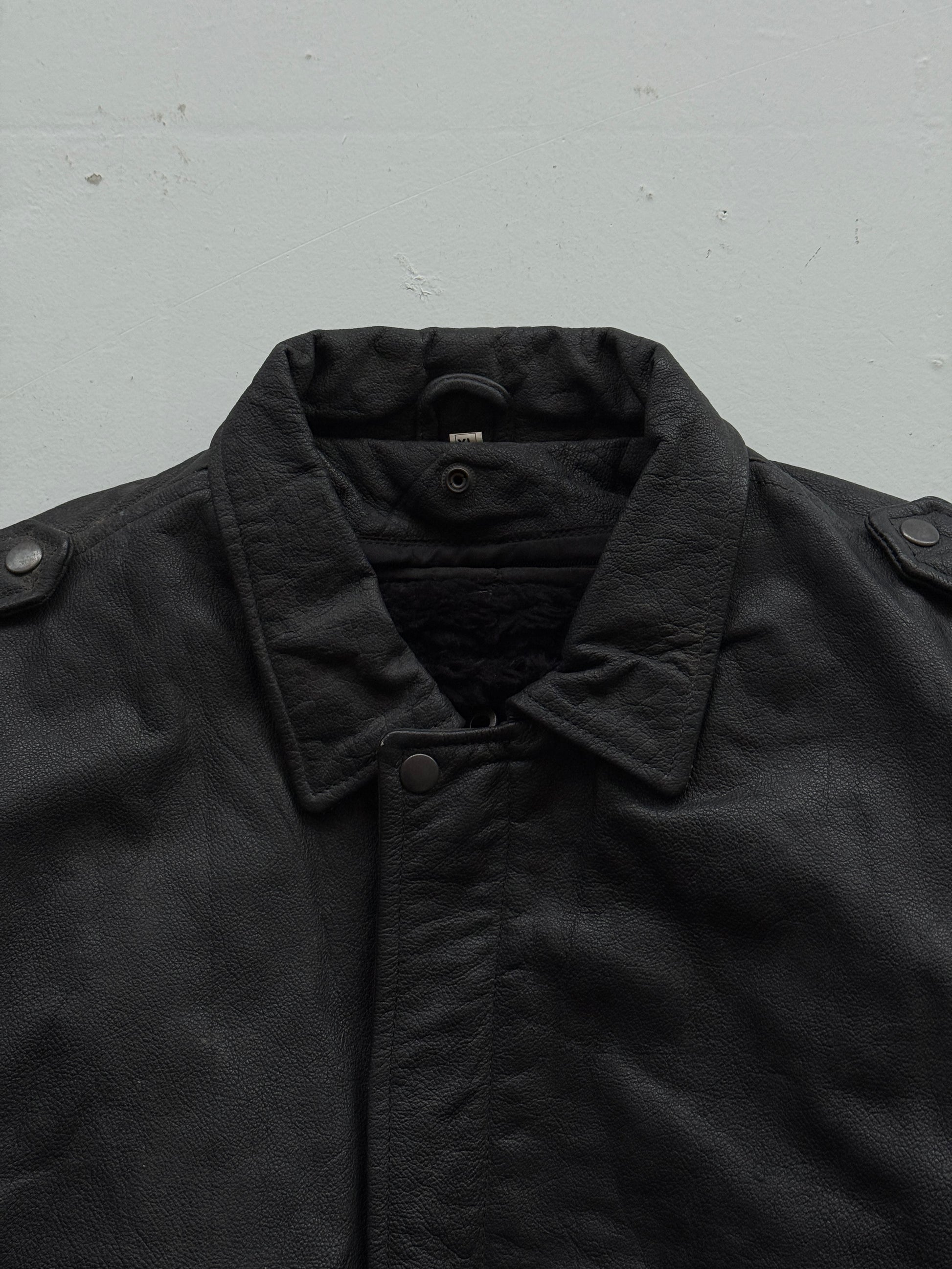 Black A2 Leather Vintage Lined Aviation Bomber Jacket 005 - XL